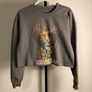 EUC Def Leppard Cropped Sweatshirt Gray Rock of Ages 1983 ptp 21.5 length 19 XL?
